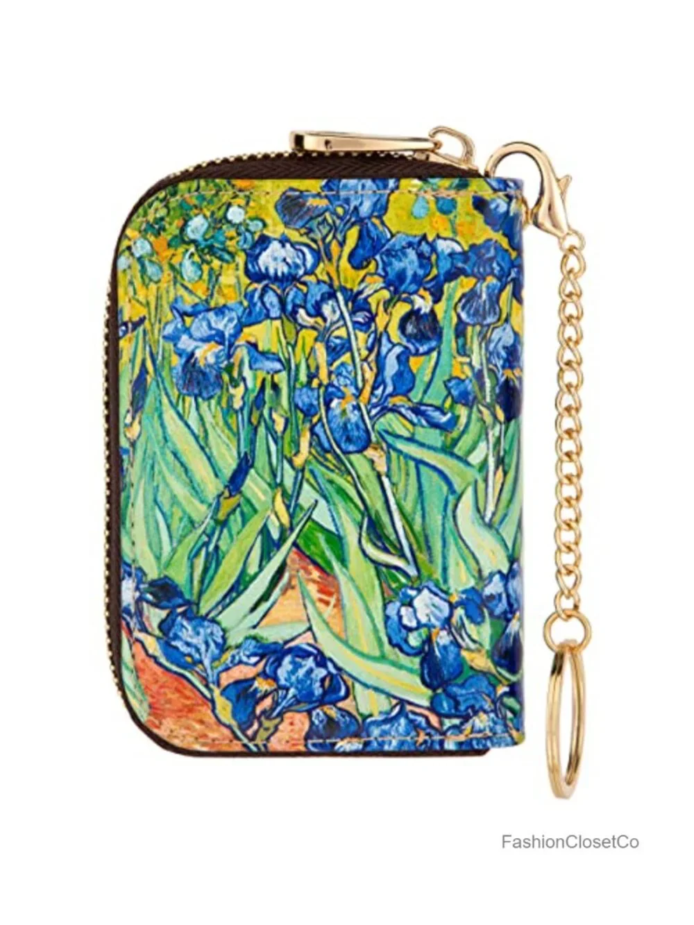 RFID Blocking Zipper Leather Card Case Wallet with Keychain